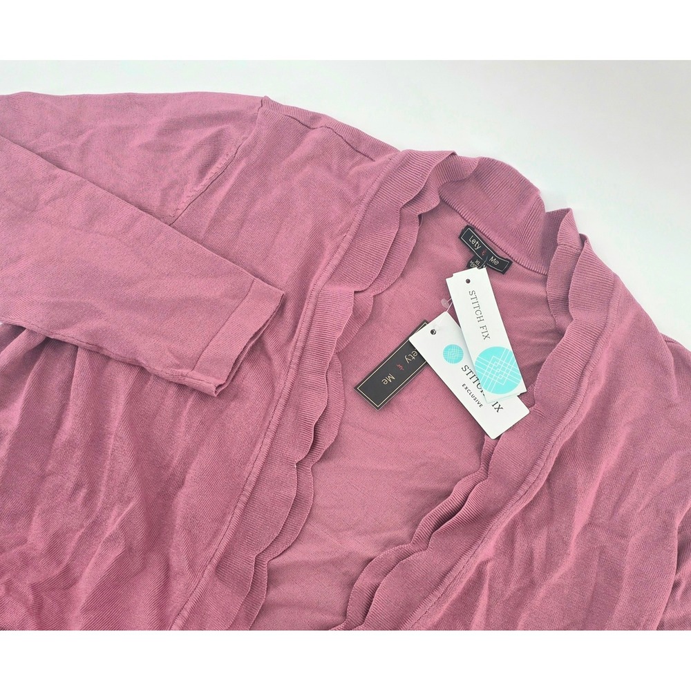 Lety & Me Chrysty Scalloped Open Front Cardigan Size XL Womens Dark Pink NWT